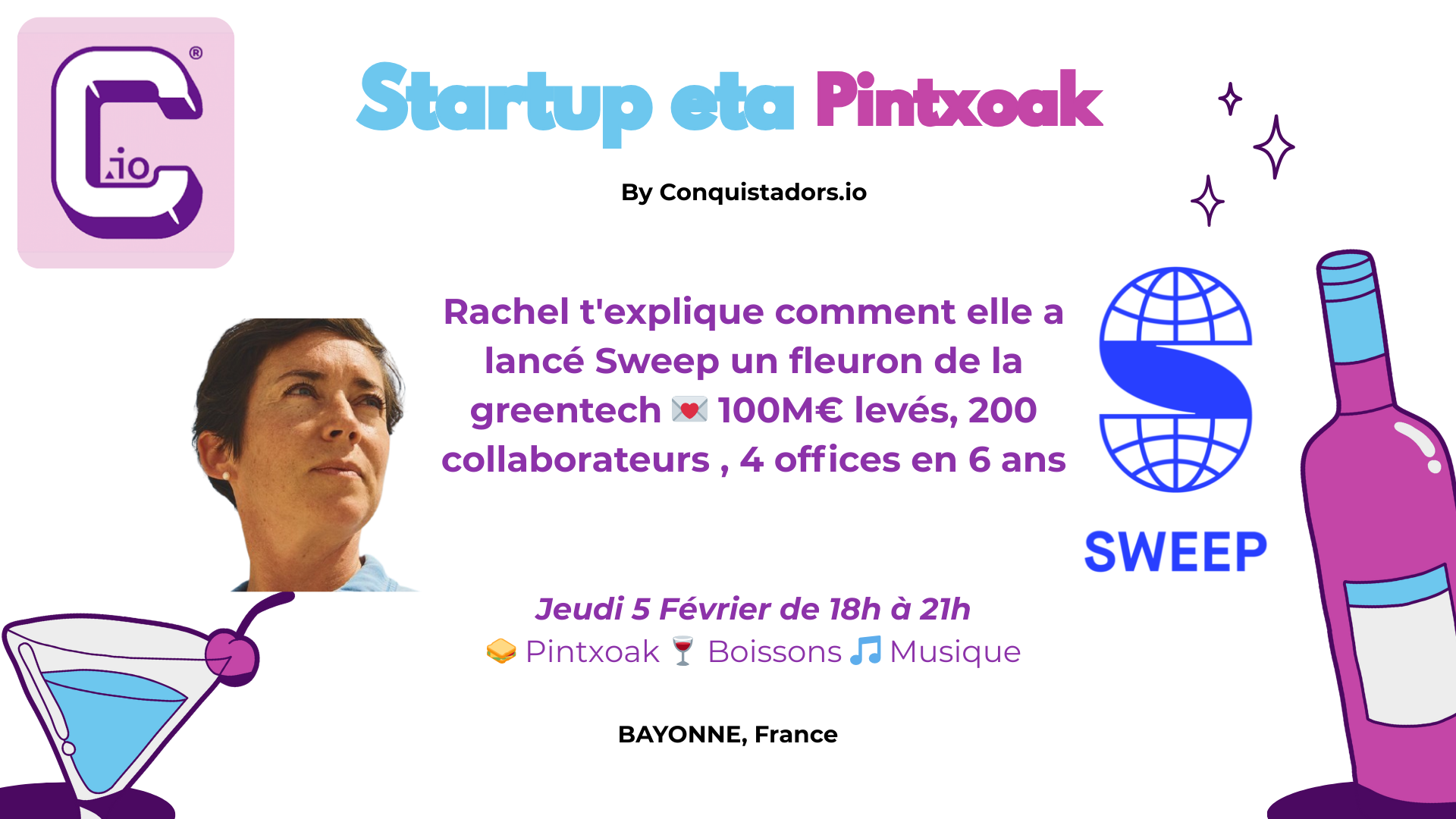 100M€ levés, 200 collaborateurs , 4 offices en 6 ans 🌍  Rachel t'explique 5/02 à Bayonne comment elle a lancé Sweep un fleuron de la greentech 💃